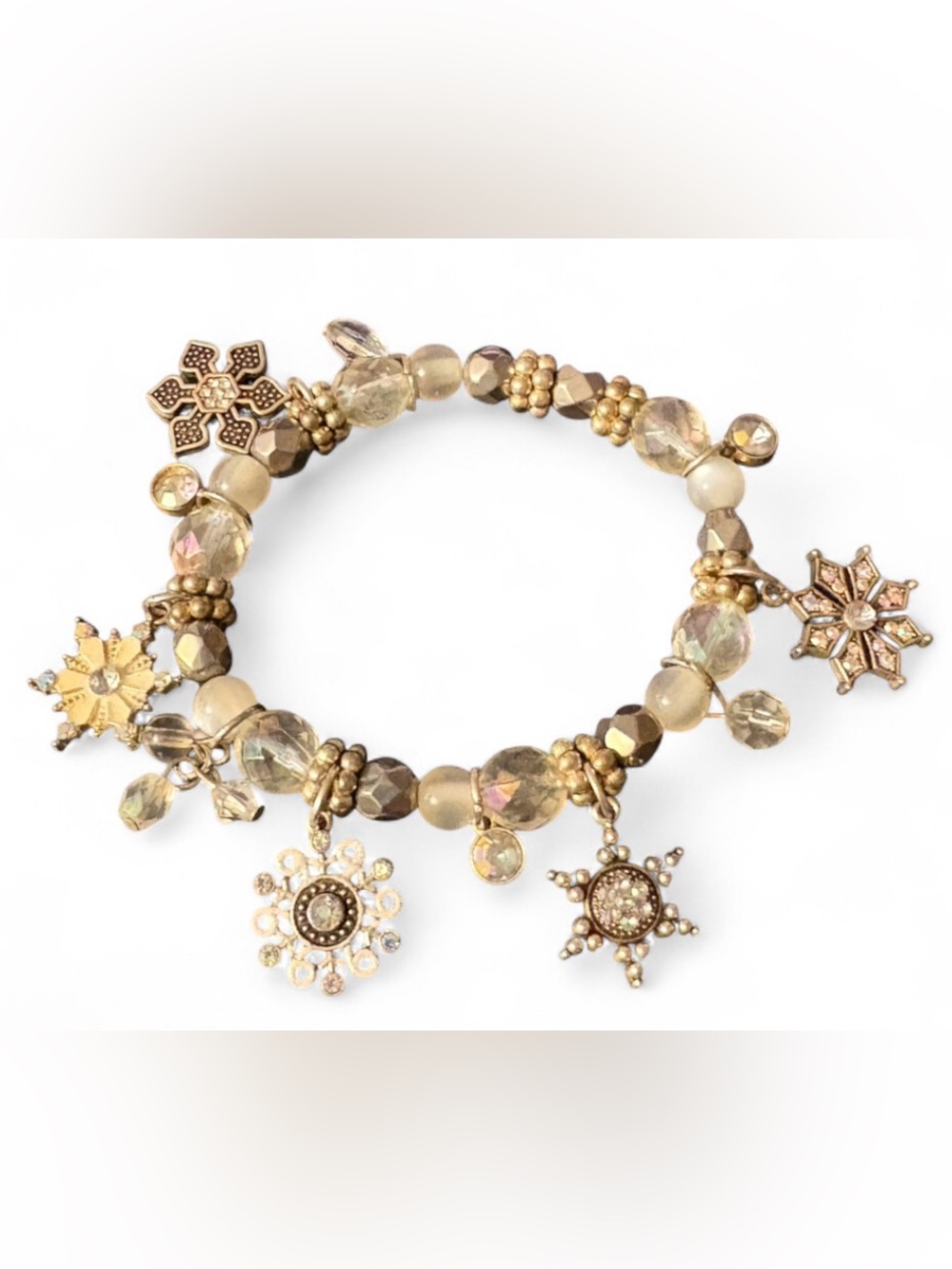 🦖 5 for $20 Snowflake & AB Crystal Charm Stretch Bracelet
